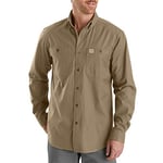 Carhartt Men's Big & Tall Rugged Flex Rigby Long Sleeve Work Shirt Utility Button, Dark Khaki, Large Tall