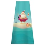 LOSUMIGE Yoga mat Santa Claus Holiday On Sandy Island At Ocean Inflatable Flamingo Float Merry Christmas 5mm Thick Pilates Exercise mats for stay home workout Gym Fitness Meditation Rug