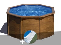 Kit piscine acier aspect bois Gré Pacific ronde 2,60 x 1,22 m + Tapis de sol