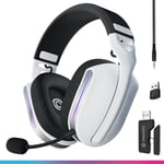 Casque Gaming sans Fil Compatible PS5 PS4 Switch PC Mobile, Casque Gamer léger LED Faible Latence 2.4GHz ou Bluetooth, Batterie 33h, Son virtuel 7.1, Double Micro - Polaris Celestial White