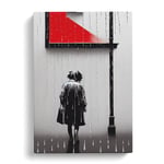 Woman In The Rain No.1 Grey, Black, Red Canvas Print for Living Room Bedroom Home Office Décor, Wall Art Picture Ready to Hang, 30x20 Inch (76x50 cm)