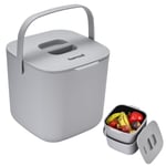 Bamodi organic waste bin kitchen double compartment, plastic, for compost or small waste in the kitchen/bathroom - 7L - grey, composter