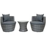 3 Piece Stacking Rattan Furniture Set Grey