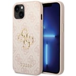 Étui pour Téléphone Portable Coque IPHONE 15 Guess Similicuir Rose Avec Or Motif