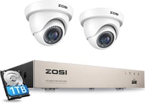 ZOSI 1080P CCTV Camera Systems, 5MP Lite 8 Channel DVR with 1TB Hard Drive, 2X 