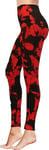 High Waisted Full Length Workout Not See Through Leggings Capri Shorts Soft Stretchy(S-M, Black Red Tie Dye)