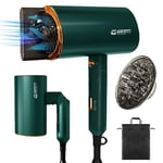 Sèche Cheveux Voyage Pliable Ionique 2200W Seche Cheveux Hair Dryer et Diffuseur & Buse, Restauration du Blu-ray Léger Séchage Rapide Brillance et Cheveux Lisses Les Voyages et La Maison vert