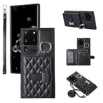 Phone Case For Samsung Galaxy S20 Ultra 5G Wallet Cover with Crossbody Shoulder Strap and Leather Credit Card Holder 360°Rotation Ring Kickstand Cell S20ultra 20S S 20 A20 S2O 20ultra G5 Girls Black