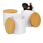 Distributeur coton démaquillant, Boite coton, Range coton organiseur couvercle Set de 3, nature-blanc - Relaxdays