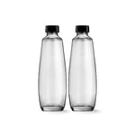 sodastream DuoPack Glass Bottle, Bottles Suitable Water Carbonator Duo, 2 x 1 Litre Capacity, Black, 10 x 19.5 x 29 cm