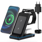 JOEAIS Chargeur Induction, 3 en 1 Chargeurs à Induction pour Téléphones Portables avec Adaptateur, Chargeur Rapide sans Fil 15W pour iPhone/Samsung/Apple Watch/Apple Ecouteurs(Noir)