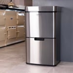 CHARLES BENTLEY Kitchen Bin, Triple Compartment, Stainless Steel, 62 Litre, Sensor Bin, Recycle, Waste, Rubbish, Trash Bucket, Soft Close, Timer, Automatic Lid, Sensor and Manual (74.5x42x31.5cm)