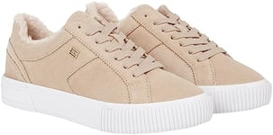 Tommy Hilfiger Women Trainers Suede Shoes Vulcanised, Beige (Merino), 4 UK