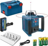 Bosch Professional Rotation Laser Level GRL 300 HV (red Beam, Laser Receiver LR 45, Working Range: up to 300m (Diameter), VARTA Rechargeable Batteries (2xD, 1x9V), Battery Charger, in L-Boxx)