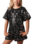 Angel & Rocket Kids' Nova Sequin Playsuit, Black/Silver