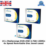 15 x Mediarange DVD+RW Disc 4.7GB 120Min 4x Speed Rewritable Slimcase Blank Disc