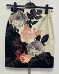 NEW! Phase Eight UK8 Eur36 US4 black and cream rose print cotton straight skirt