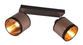 Reality Leuchten Spot bar Davos R81552041, métal noir mat, abat-jour tissu taupe/noir/or, excl. 2x E14