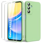 Byvuwiay Coque pour Samsung Galaxy A15 4G/5G, avec 2 Verre Trempé écran Protecteur, Etui Housse TPU Mince Souple Antichoc Case pour Samsung Galaxy A15 4G/5G, Vert Matcha