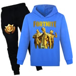 Barn F-ortnite Huvtröja Pojkar Unisex Sport Hoodie Byxor Outfit Set Dark Blue 130cm