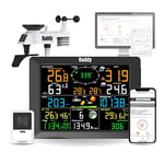 Raddy WF-100C Station météo avec capteur extérieur sans fil, thermomètre intérieur extérieur WiFi 14 en 1 avec écran couleur numérique de 8 pouces, anémomètre, pluviomètre, capteur solaire