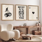 Heiple Framed Set of 3 Poker Wall Art Lucky You Poster, Trendy Retro Print Wall Decor for Queen of Hearts Wall Art Rustic Vintage Farmhouse Home Wall Decor（Brown 12"x16"）