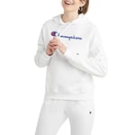 Champion Women's, Powerblend, Fleece, Comfortable Hoodie Sweatshirt (Plus Hooded, White Script, XL