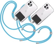 2x Cordon Collier Laniere Portable Universel [Bleu Clair] Avec Patch De Fixation Et Sangle De Suspension Amovible Réglable Résistante Compatible Avec Toutes Les Téléphones Mobiles Smartphones