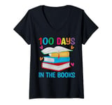 Womens 100 Days In The Books Librarian Teacher Kids 100 Days School V-Neck T-Shirt