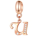 Rose Gold Letter U Charms, Initial U Alphabet Beads, 925 Sterling Silver Dangle CZ Birthstones Necklace Pendant, fits Pandora Style Bracelets for Uncle/Aunt/Christmas Gifts