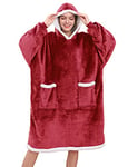 Tuopuda Sweat à Capuche Femme Homme Pull Couverture Polaire Plaid Hoodie Sherpa Robes de Chambre Hiver Peignoir Chaud Unisexe Sweatshirt Idée Cadeau Noël, Rouge