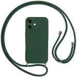 Vauki Coque pour iPhone 16 Plus avec Cordon, Etui avec Collier - Tour de Cou Lanière en Corde - Silicone Housse avec Réglable Chaine pour iPhone 16Plus, Bandouliere - Vert