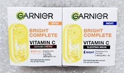 Set of Garnier Bright Complete Vitamin C Day and Night Serum Cream 50ml.