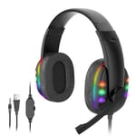 Casque Gaming 7.1 Son Surround Stéréo 40 mm Pilotes Dynamiques écouteur Lumineux Réglable 3,5 mm Casque Filaire Monté sur la Tête avec Micro, Noir