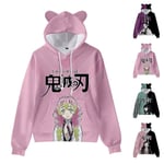 Unisex Demon Slayer Tryckt Hoodie Sweatshirt Casual Pullover Kattöron Huvad Tröja Toppar Rosa Pink S