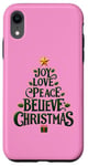 iPhone XR Cute Green JOY LOVE PEACE BELIEVE CHRISTMAS Tree Girls Pink Case