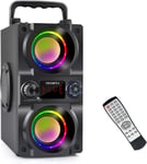 Portable 40W Bluetooth Speaker with Colorful Lights FM Radio Heavy Bass & Remote