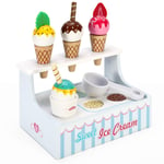 Wooden Mini Ice Cream Shop Toy Set 14-Piece Interactive Role Play Game 3+