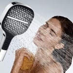 Pommeau de Douche Economie Deau avec 8 Modes,Pommeau de Douche Anti Calcaire Grand & Haute Pression,Douchette à Main Grande Carrée Argent,Douchette Douche Salle de Bain à Effet Pluie