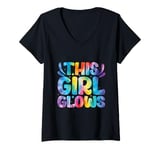 Womens This Girl Glows For Kids Tie Dye Bright Colors 80's And 90's V-Neck T-Shirt