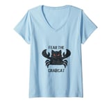 Womens Fear the Crabcat - Funny Cryptid Cryptozoology Vintage V-Neck T-Shirt