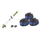 Greenworks 24V Cordless Strimmer Lawn Edger With Wheel For Medium Gardens, 33cm & Trimmer Spool and 1.65mm Double Line 4.8m incl. 3 Packs for Greenworks 40V Lawn Trimmers G40LT G40LTK2 G40LTK