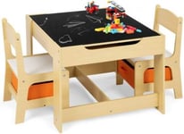 Ensemble Table et 2 Chaises avec 2 boits de rangement pour Enfants Table double face table dessin en boît