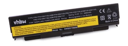 vhbw batterie compatible avec Lenovo ThinkPad T440p 20AN000LUS, T440p 20AN000MUS, T440p-QCD laptop (4400mAh, 11,1V, Li-Ion, noir)