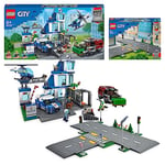 LEGO City Pack : Inclut Le Commissariat de Police (60316) et Les Plaques de Route (60304), avec Un Camion Poubelle, des Hélicoptères, Feux de Circulation, Arbres et Briques, Cadeau Enfants Dès 5 Ans