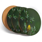 4 x Coasters  - Little Yellow Bird Tree Rain Nature  #45583