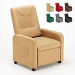 Fauteuil relax inclinable en tissu avec roulettes et repose-pieds Beautiful Couleur: Beige