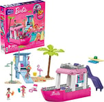 MEGA Barbie Bateau De Rêve Malibu À Construire avec 317 Blocs, Dont 3 Mini-Poupées À Assembler, 2 Animaux, Et Accessoires De Mode Et De Plage, Jouet Enfant, Dès 6 Ans, HPN79