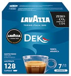 Lavazza, A Modo Mio Dek Cremoso, 128 Capsules de Café, pour un Espresso Décaféiné aux Notes d'amandes et de Fruits Confits, 100% Arabica, Intensité 7/13, Torréfaction Moyenne, 8 Paquets de 16 Capsules