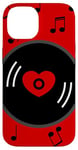 Coque pour iPhone 14 notes de musique disque vinyle album coeur rouge valentines vintage